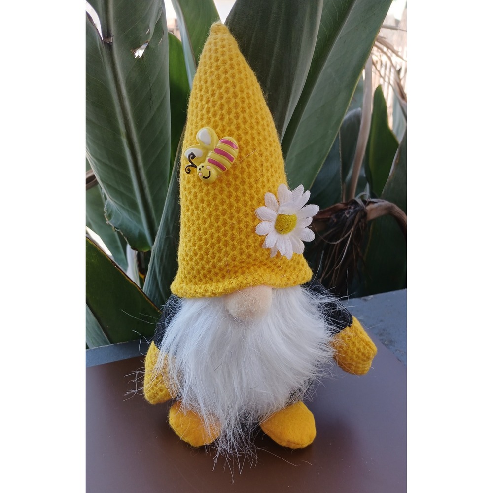 Bumble Bee Gnome Plush Spring Summer Decor Yellow Black Daisy 9 Inch